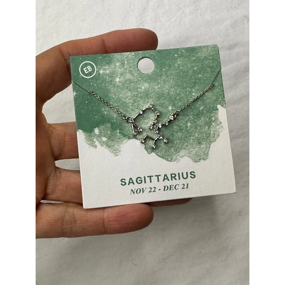 New Sagittarius Necklace Pendant Horoscope Silver Tone Star Alignment Crystals